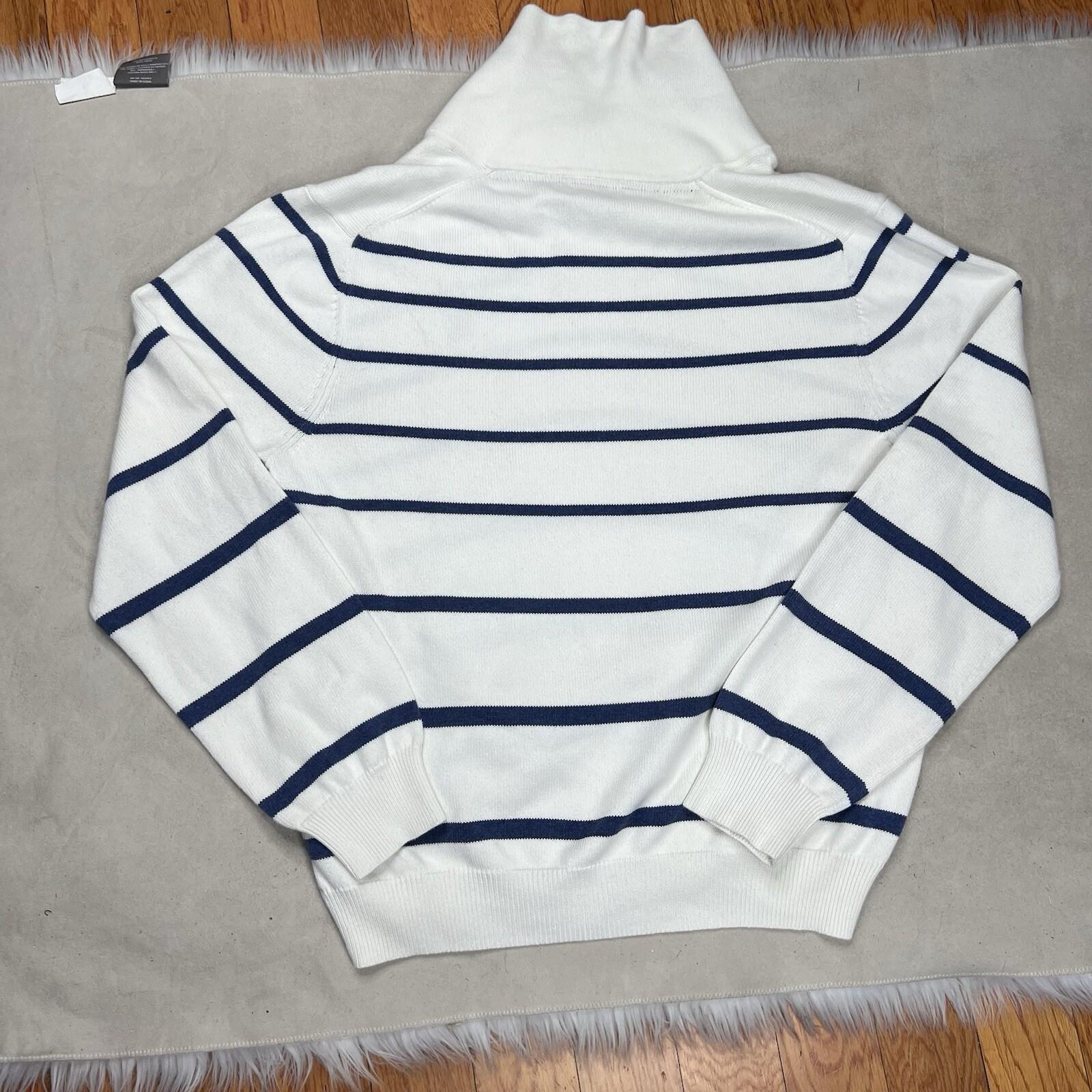 Brooks Brothers 346 Men Cotton White Blue Striped Shawl Collar Pullover  Size L
