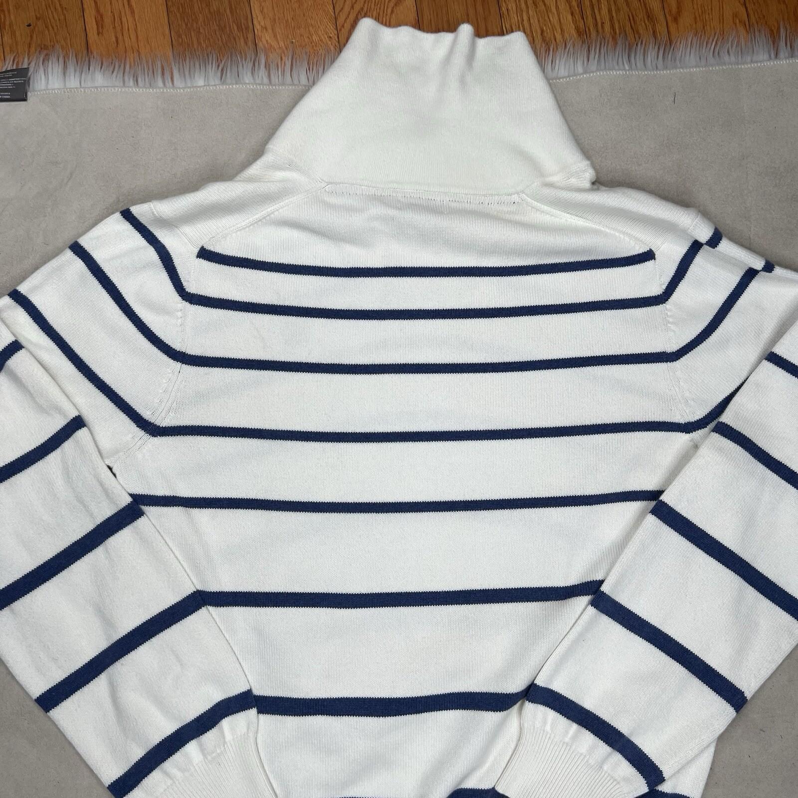 Brooks Brothers 346 Men Cotton White Blue Striped Shawl Collar Pullover  Size L