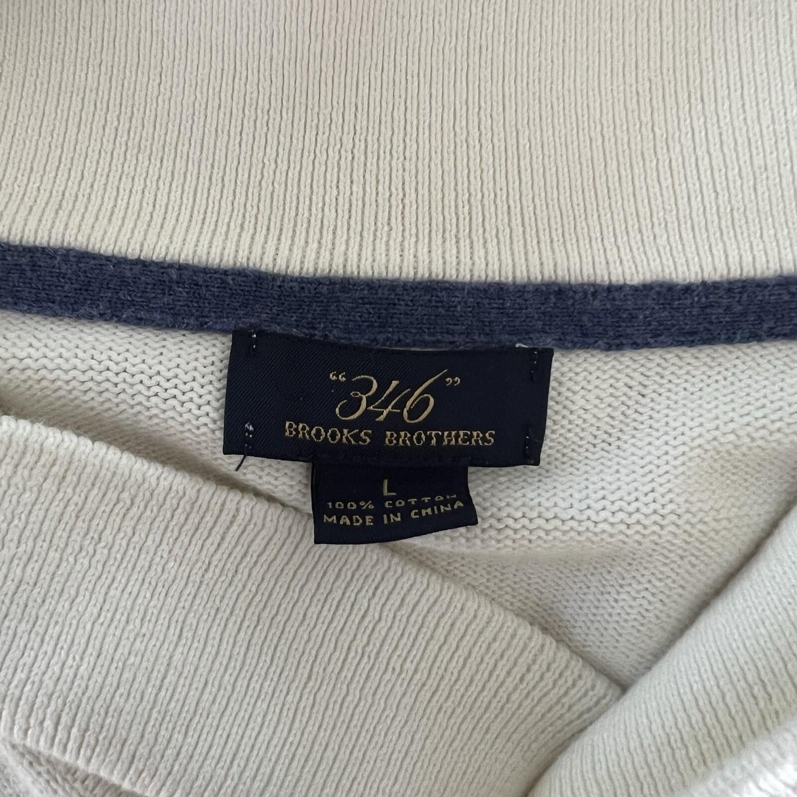 Brooks Brothers 346 Men Cotton White Blue Striped Shawl Collar Pullover  Size L