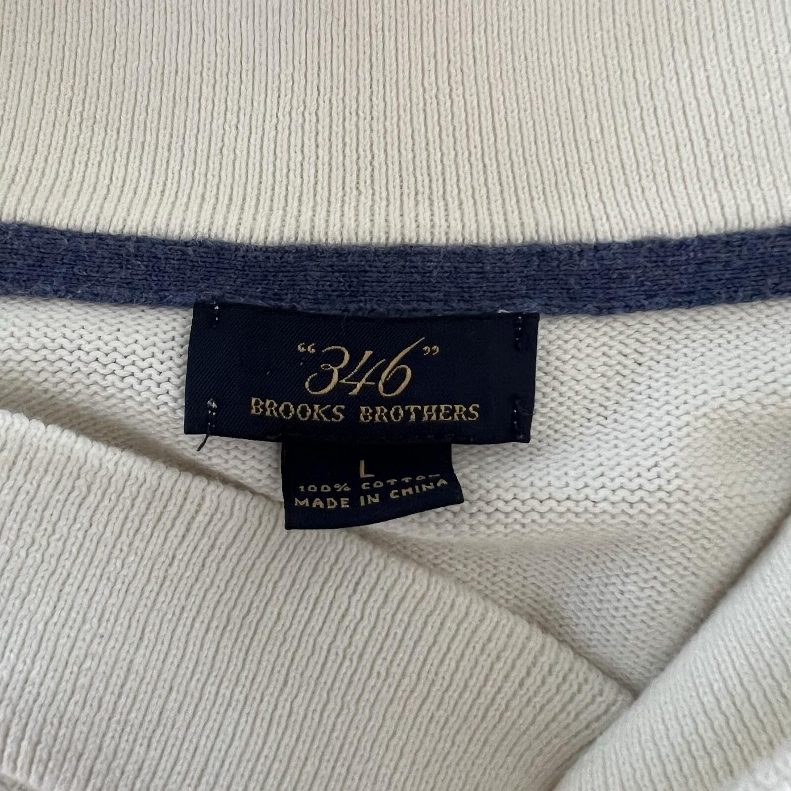 Brooks Brothers 346 Men Cotton White Blue Striped Shawl Collar Pullover  Size L