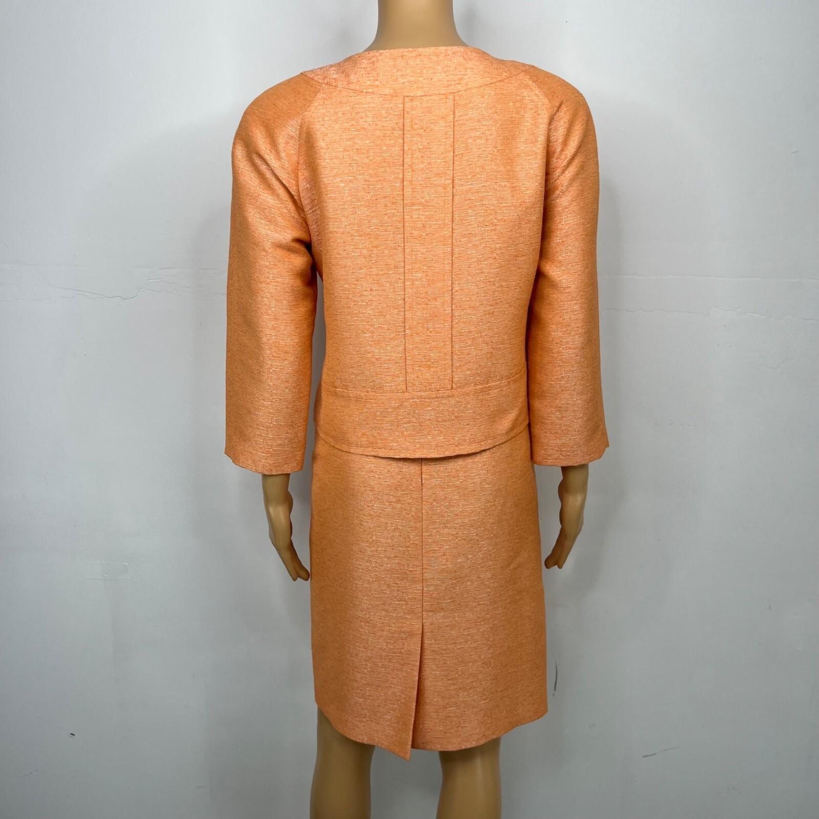 Suit Studio Polyester Rayon Skirt Suit 6P Orange Collarless Classic Lined 2PC