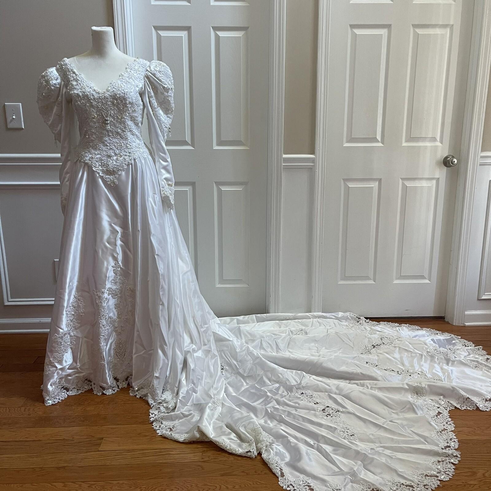 Unbranded Women Stunning White Beaded Wedding and Train Wedding Dress Size