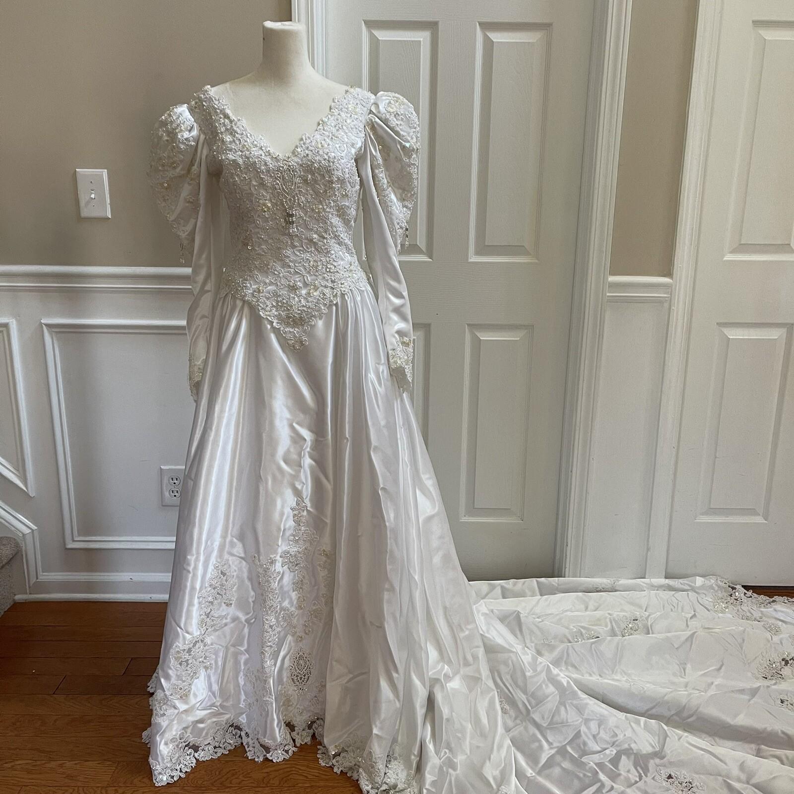 Unbranded Women Stunning White Beaded Wedding and Train Wedding Dress Size