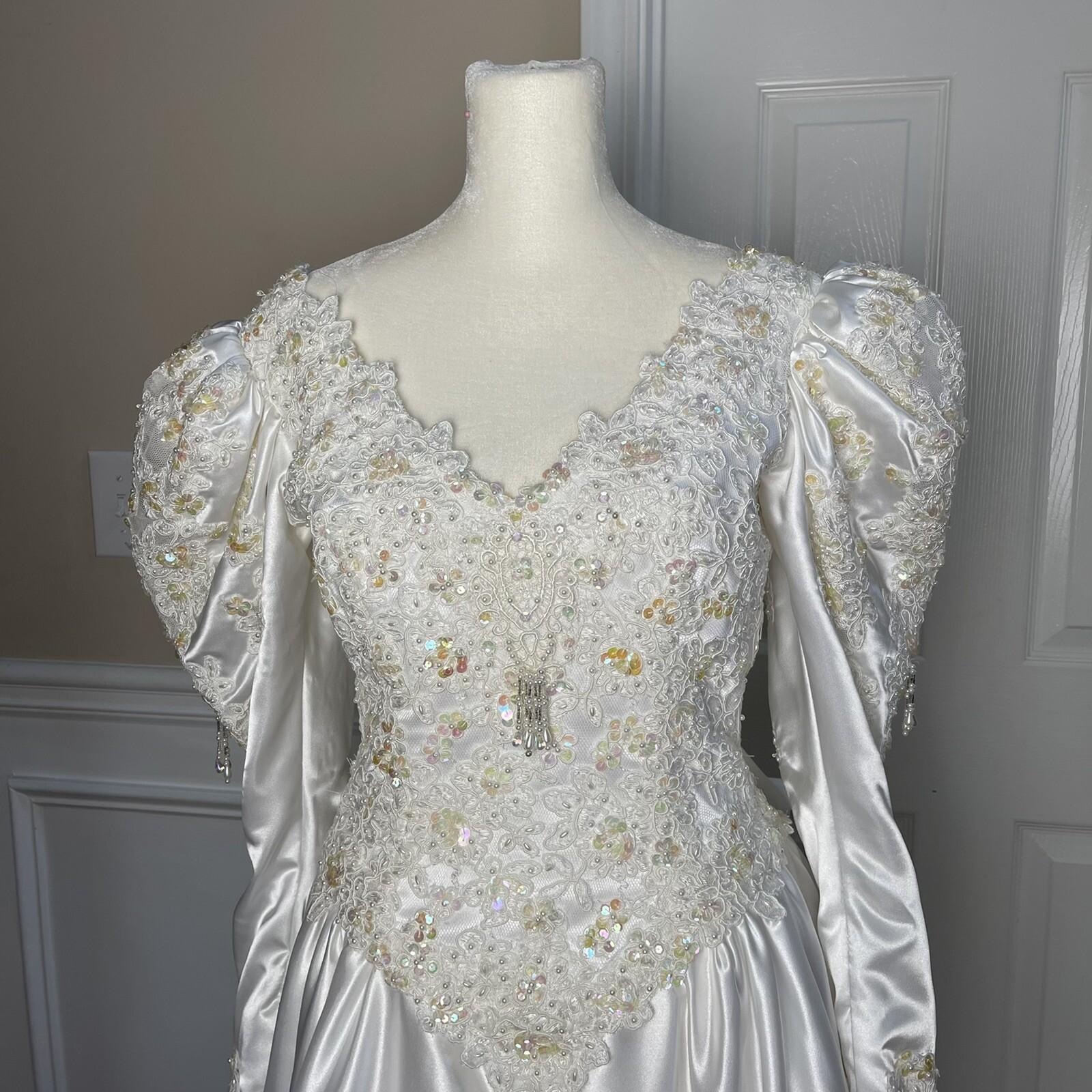 Unbranded Women Stunning White Beaded Wedding and Train Wedding Dress Size