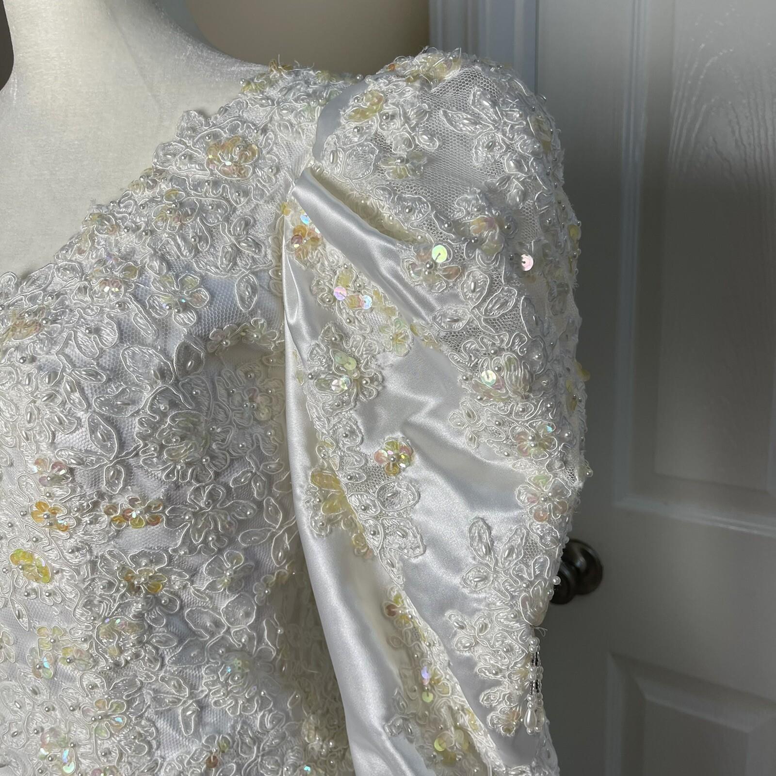 Unbranded Women Stunning White Beaded Wedding and Train Wedding Dress Size