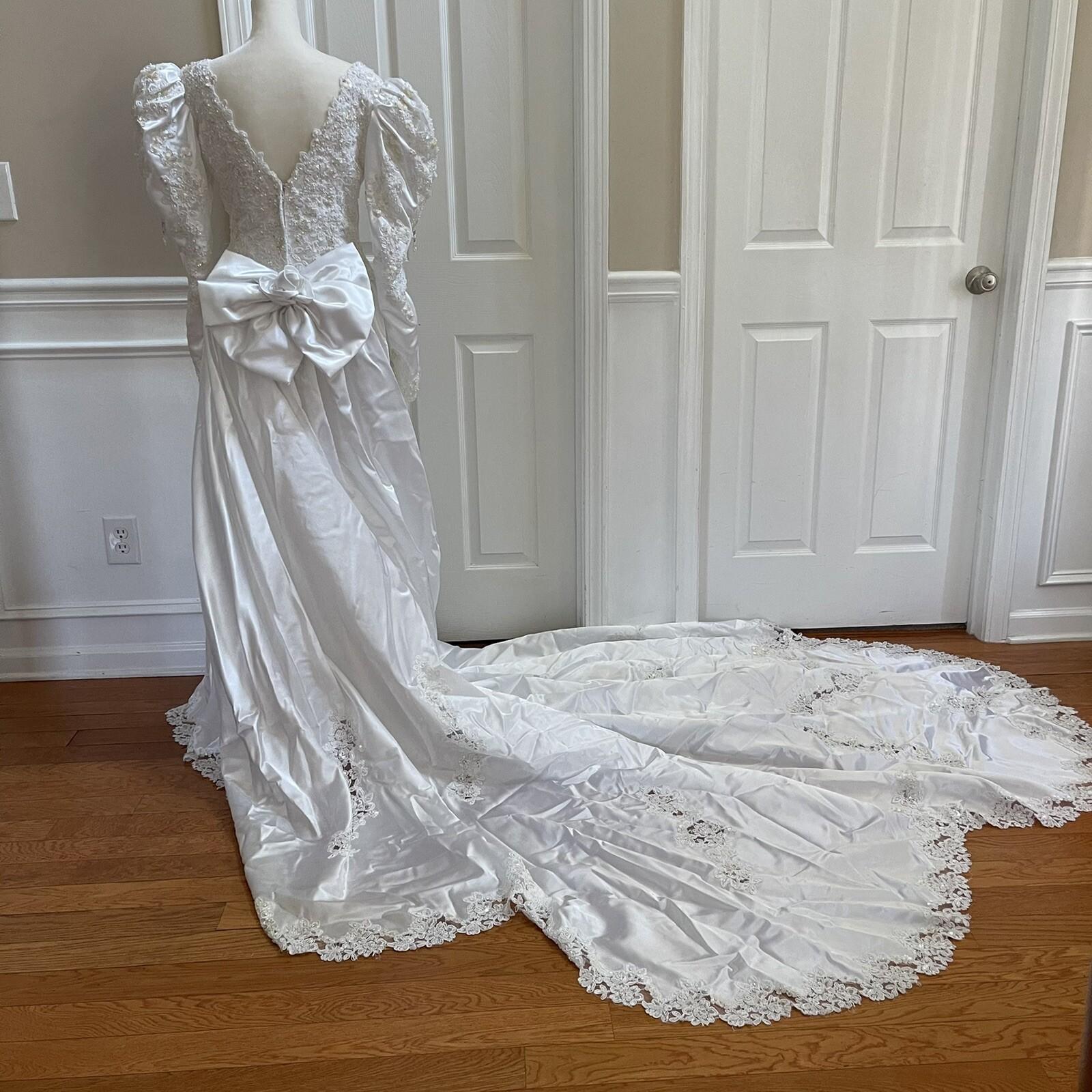 Unbranded Women Stunning White Beaded Wedding and Train Wedding Dress Size
