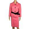 NINE WEST 2PC Coral Polyester Cotton Lined Belted Cocktail Skirt Suit Size 14