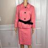 NINE WEST 2PC Coral Polyester Cotton Lined Belted Cocktail Skirt Suit Size 14