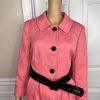 NINE WEST 2PC Coral Polyester Cotton Lined Belted Cocktail Skirt Suit Size 14