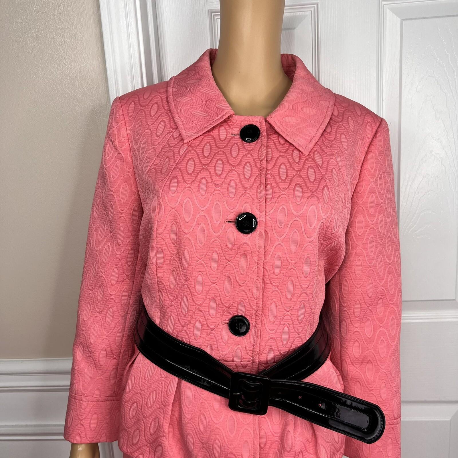 NINE WEST 2PC Coral Polyester Cotton Lined Belted Cocktail Skirt Suit Size 14