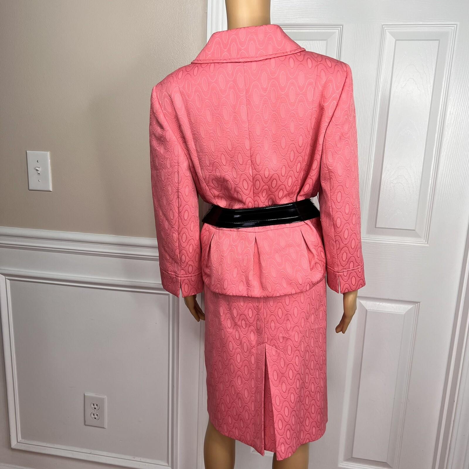 NINE WEST 2PC Coral Polyester Cotton Lined Belted Cocktail Skirt Suit Size 14