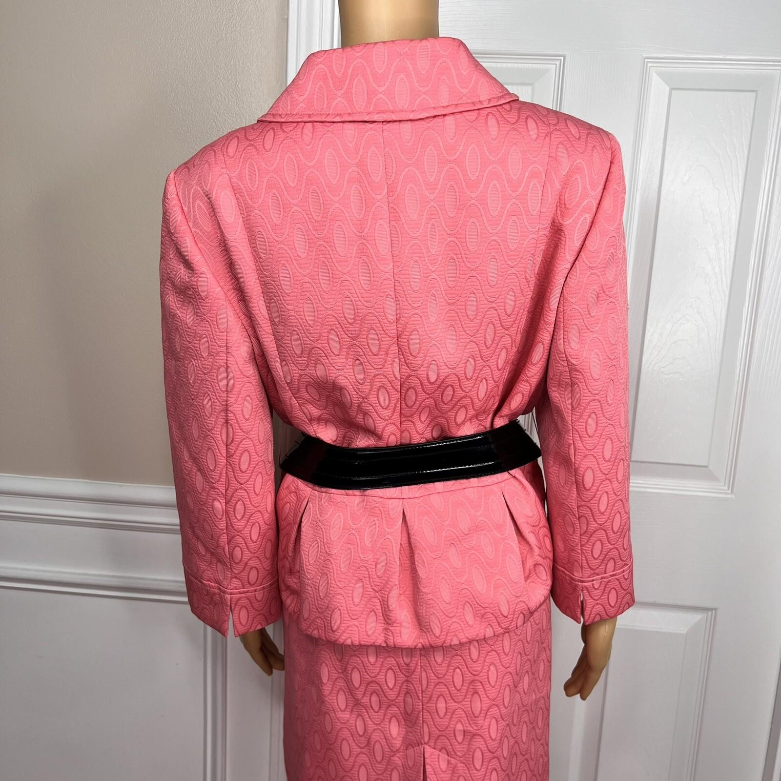 NINE WEST 2PC Coral Polyester Cotton Lined Belted Cocktail Skirt Suit Size 14