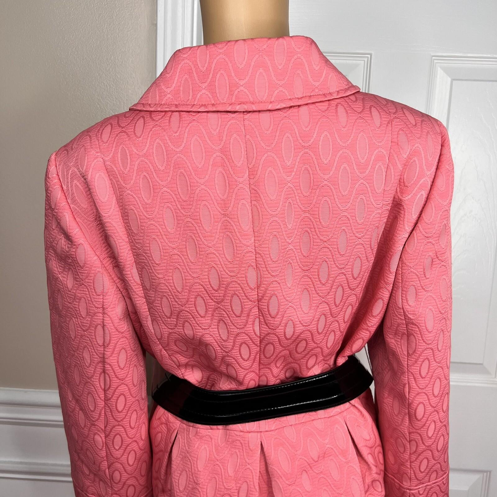 NINE WEST 2PC Coral Polyester Cotton Lined Belted Cocktail Skirt Suit Size 14
