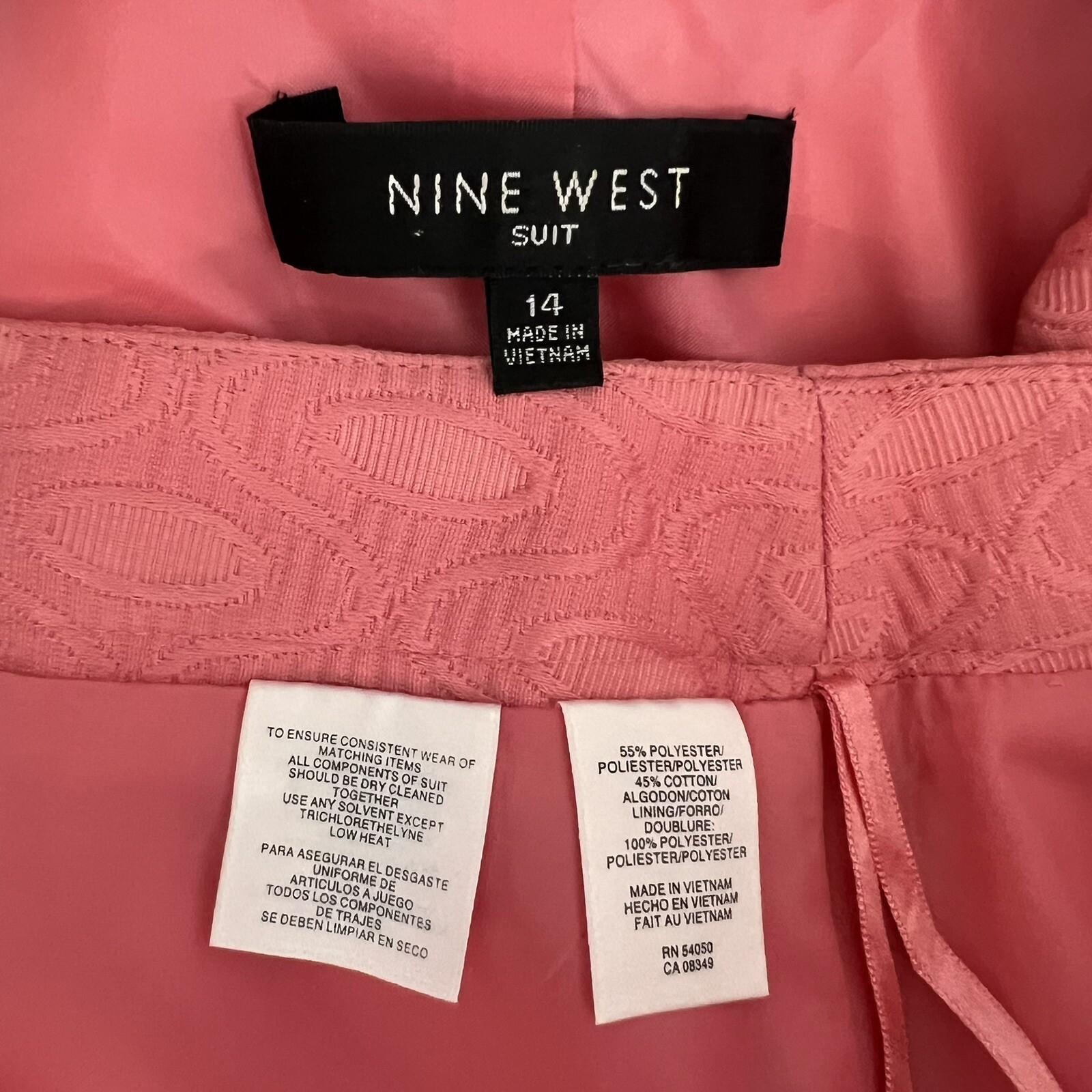 NINE WEST 2PC Coral Polyester Cotton Lined Belted Cocktail Skirt Suit Size 14