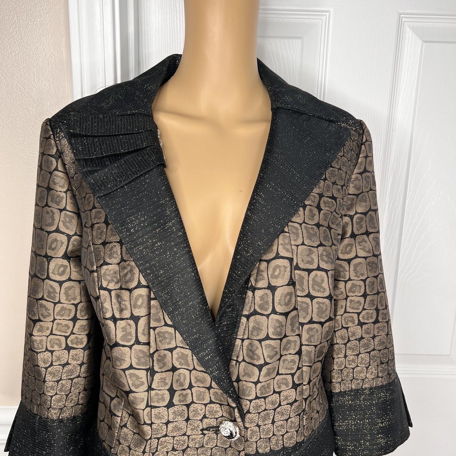 STACY ADAMS Brown Black Metallic Polyester Cocktail Fancy Skirt Suit Size 14