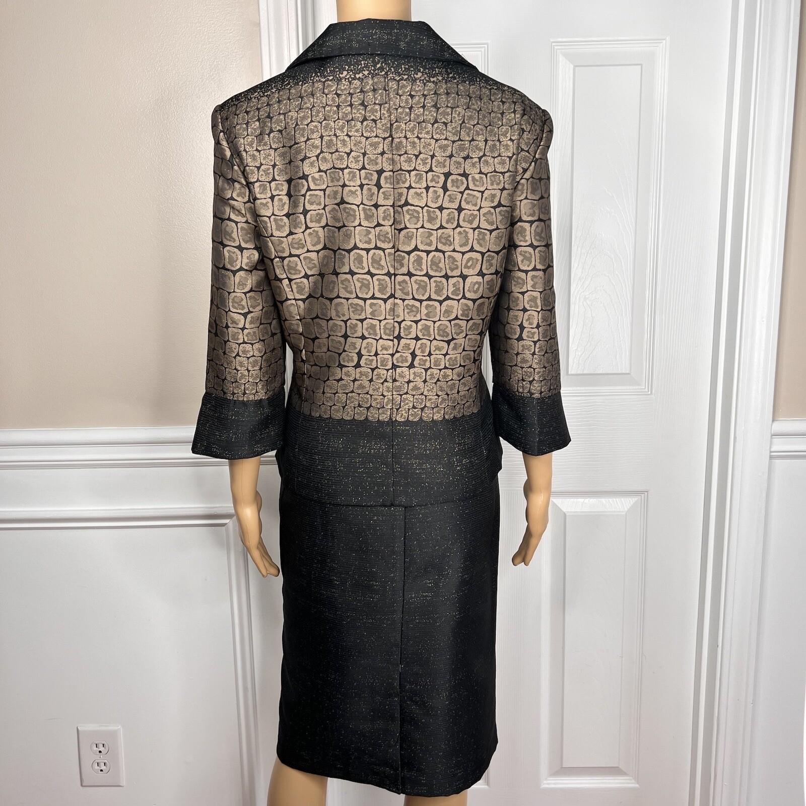 STACY ADAMS Brown Black Metallic Polyester Cocktail Fancy Skirt Suit Size 14