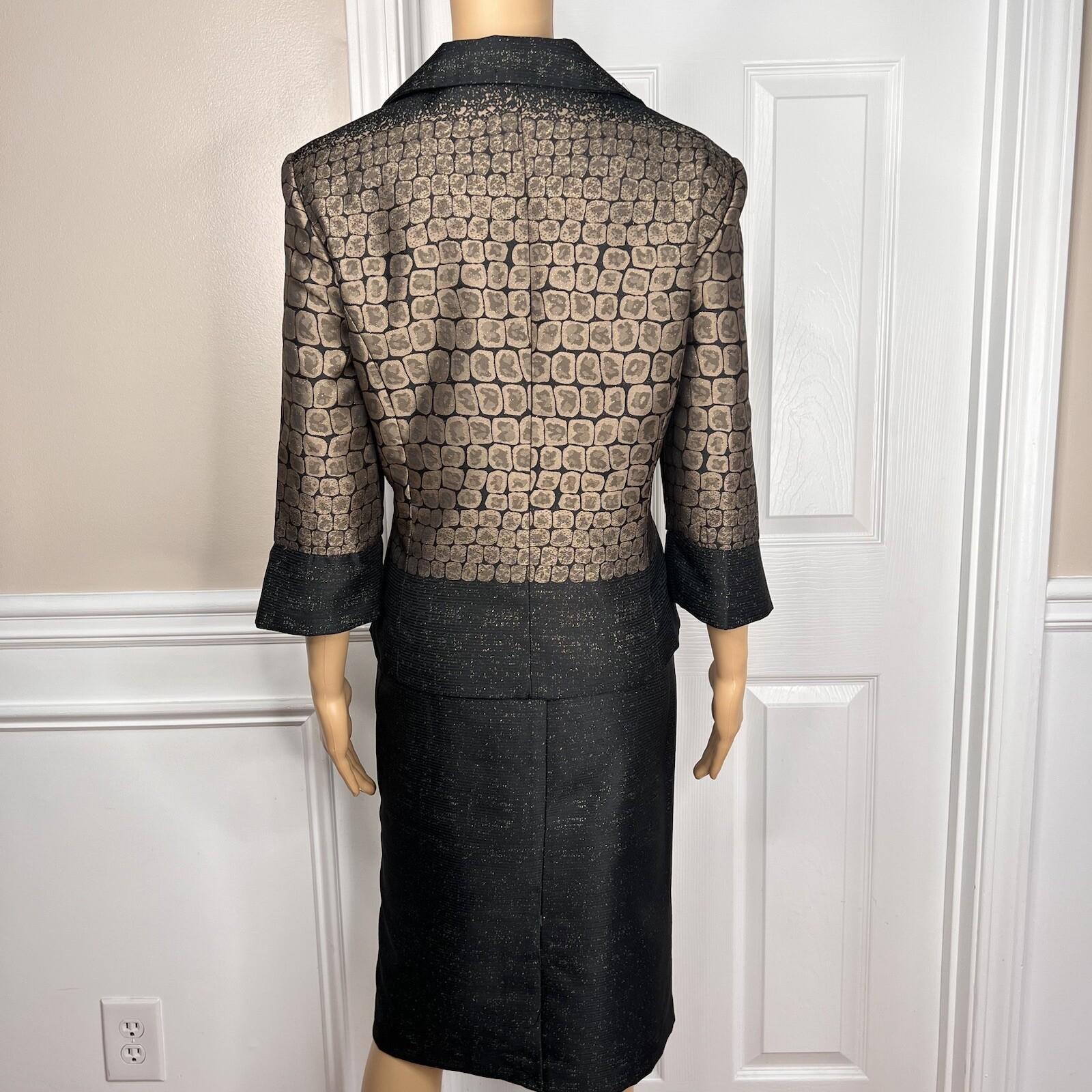 STACY ADAMS Brown Black Metallic Polyester Cocktail Fancy Skirt Suit Size 14