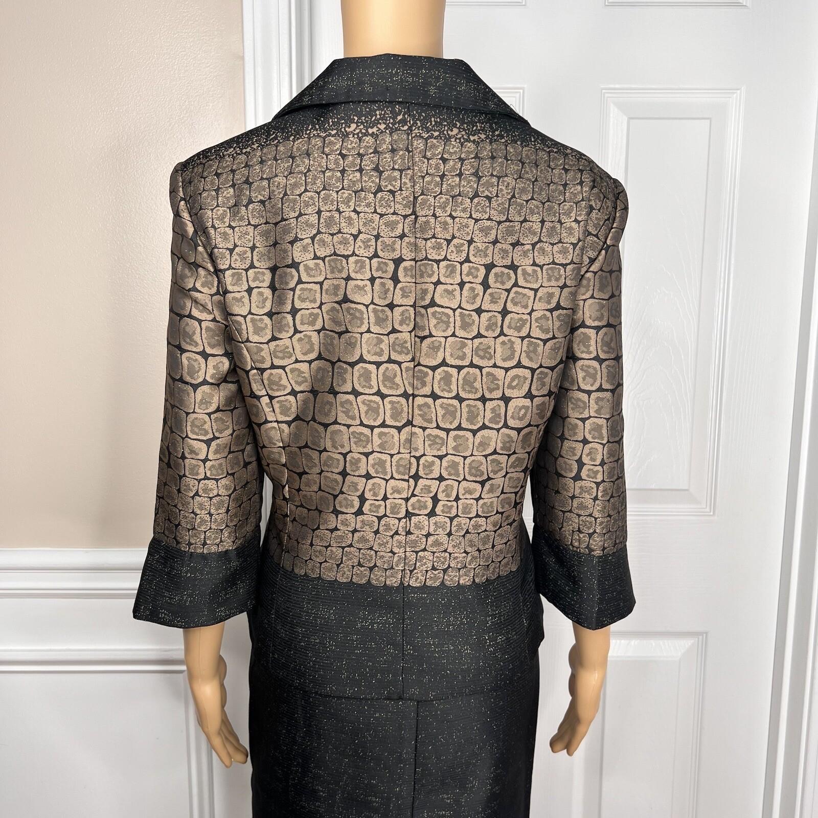 STACY ADAMS Brown Black Metallic Polyester Cocktail Fancy Skirt Suit Size 14