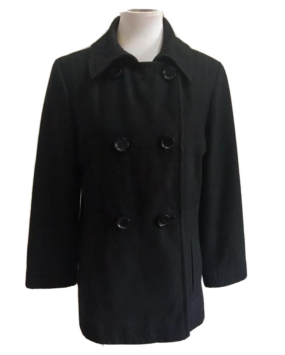 Marvin Richards Women Double Breasted Wool Blend Black Coat  Size M