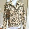 St John Marie Gray Collection Print Denim Jacket L Beige Black Embroidered Lace