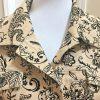 St John Marie Gray Collection Print Denim Jacket L Beige Black Embroidered Lace
