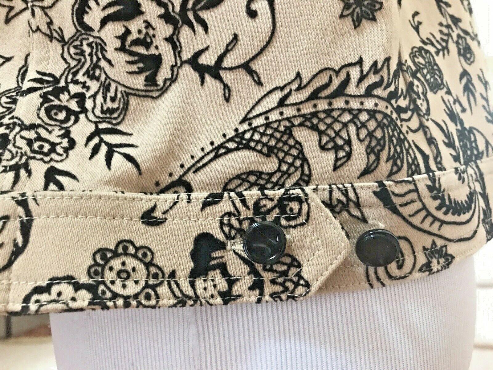 St John Marie Gray Collection Print Denim Jacket L Beige Black Embroidered Lace