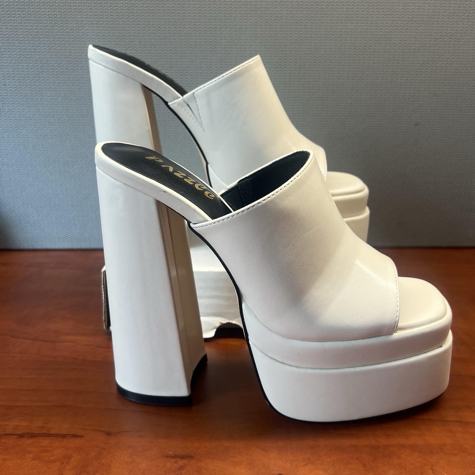 Pazzle Stack Beige Platform Chunky High Heel Shoes Open toes Slip on size 8 New