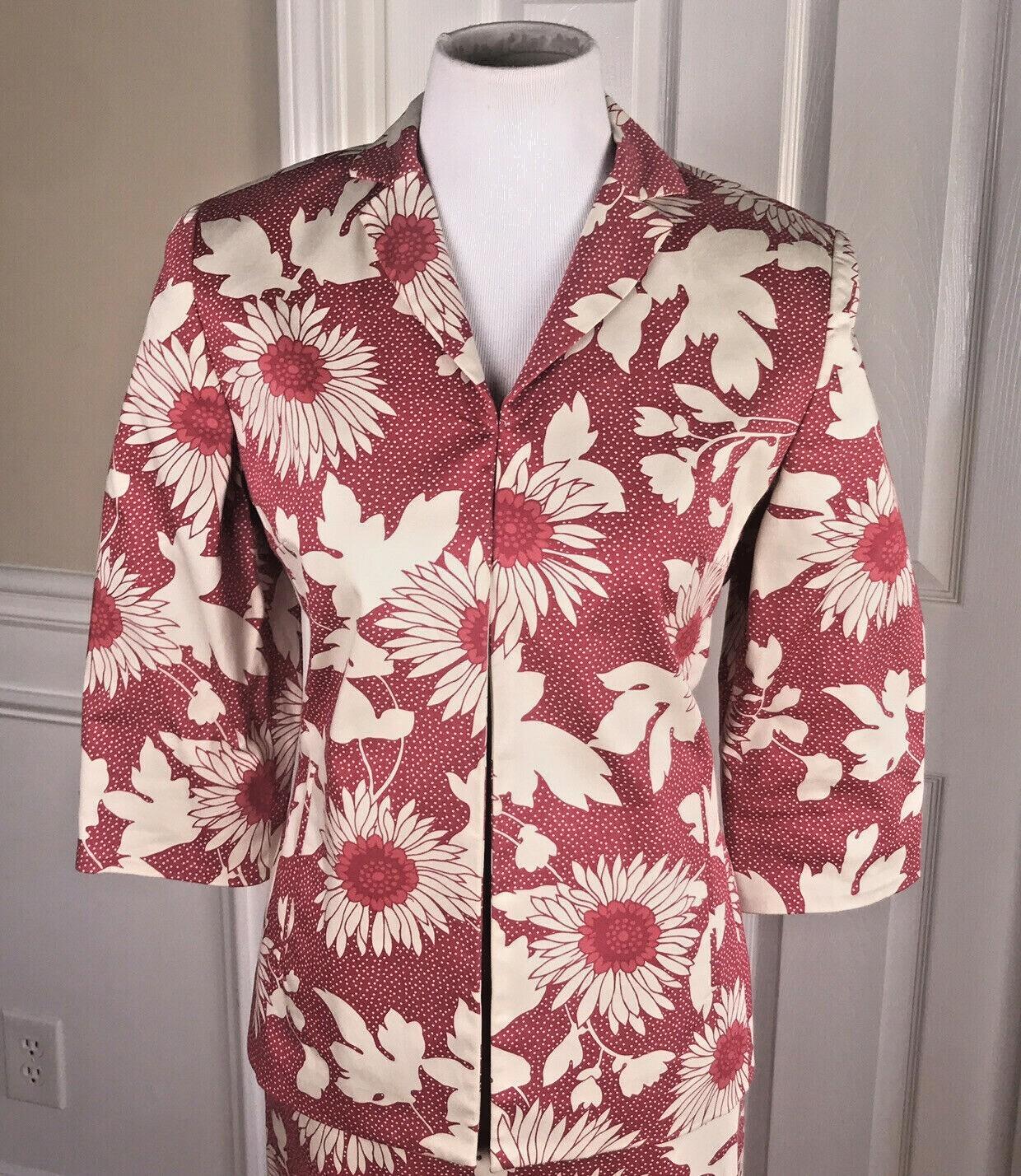 LARRY LEVINE Women 2 PC Red Floral Cotton Skirt Suit Size 4