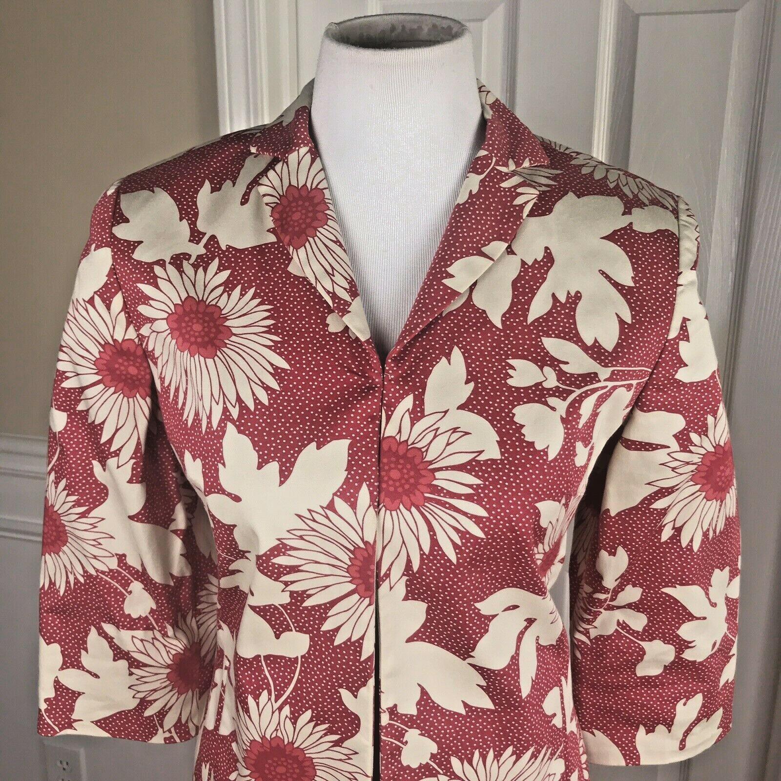 LARRY LEVINE Women 2 PC Red Floral Cotton Skirt Suit Size 4