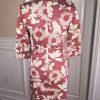 LARRY LEVINE Women 2 PC Red Floral Cotton Skirt Suit Size 4