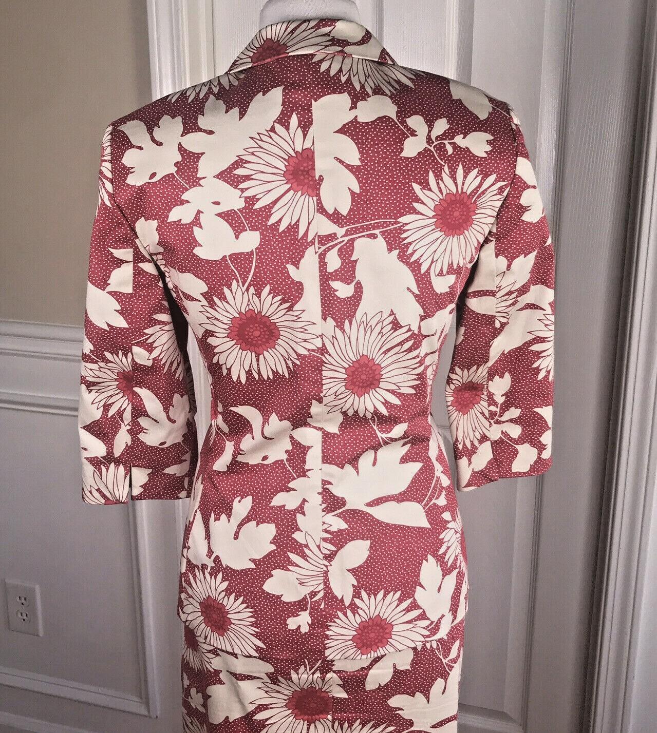 LARRY LEVINE Women 2 PC Red Floral Cotton Skirt Suit Size 4
