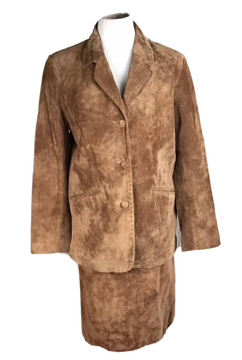 RELATIVITY Women 2 PC Brown Leather Suede Skirt (Size 8) Jacket (Size M)
