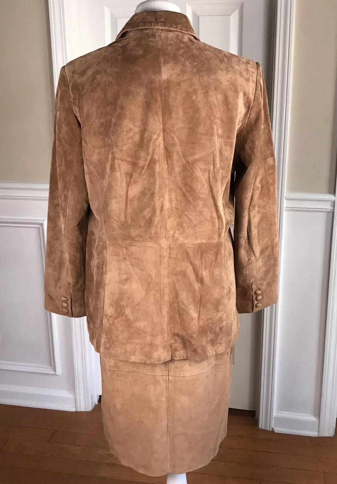 RELATIVITY Women 2 PC Brown Leather Suede Skirt (Size 8) Jacket (Size M)
