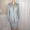LARRY LEVINE 2PC Sage Polyester Lined Single Breasted Cocktail Skirt Suit SZ 10