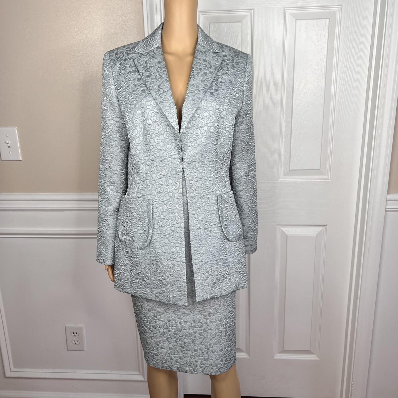 LARRY LEVINE 2PC Sage Polyester Lined Single Breasted Cocktail Skirt Suit SZ 10