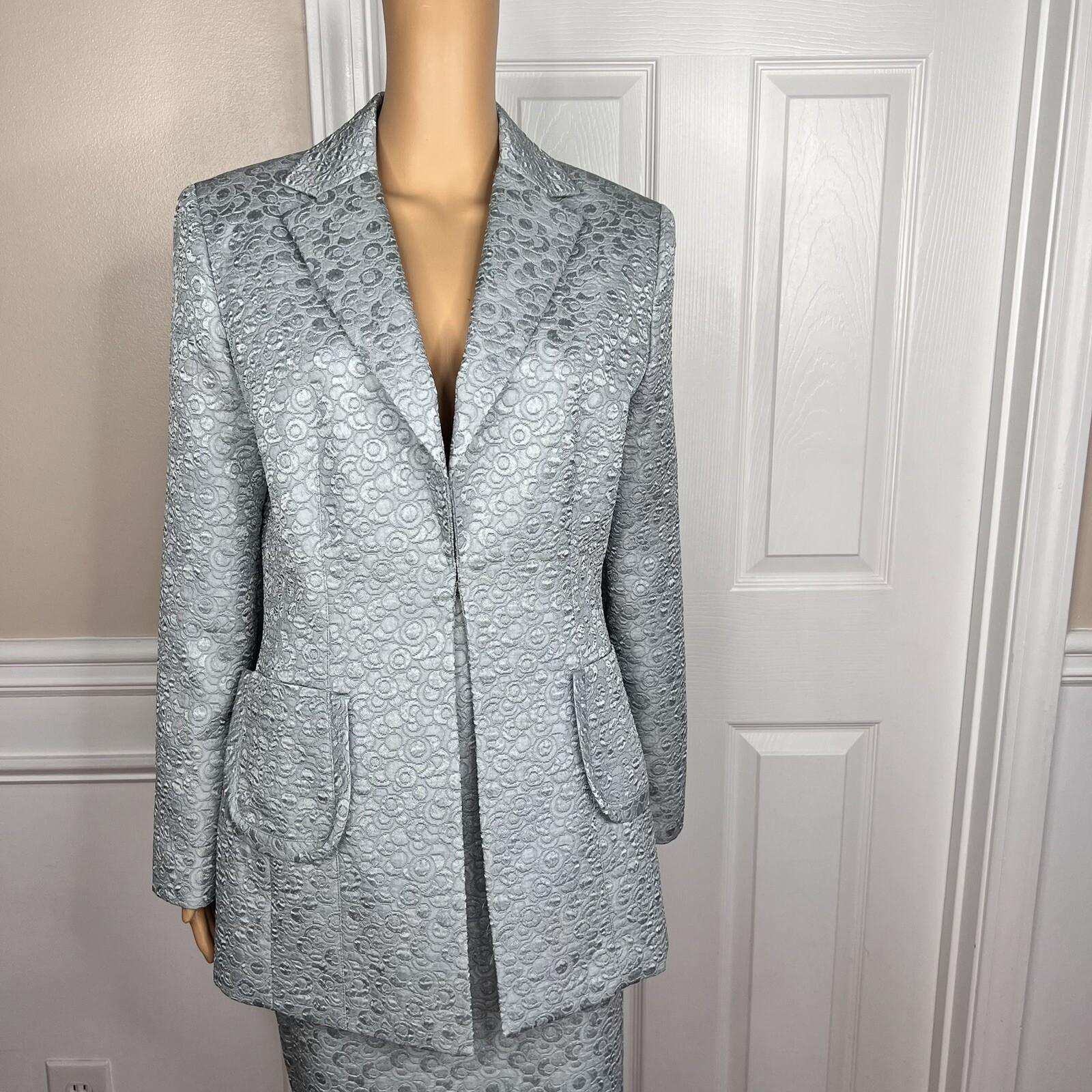 LARRY LEVINE 2PC Sage Polyester Lined Single Breasted Cocktail Skirt Suit SZ 10