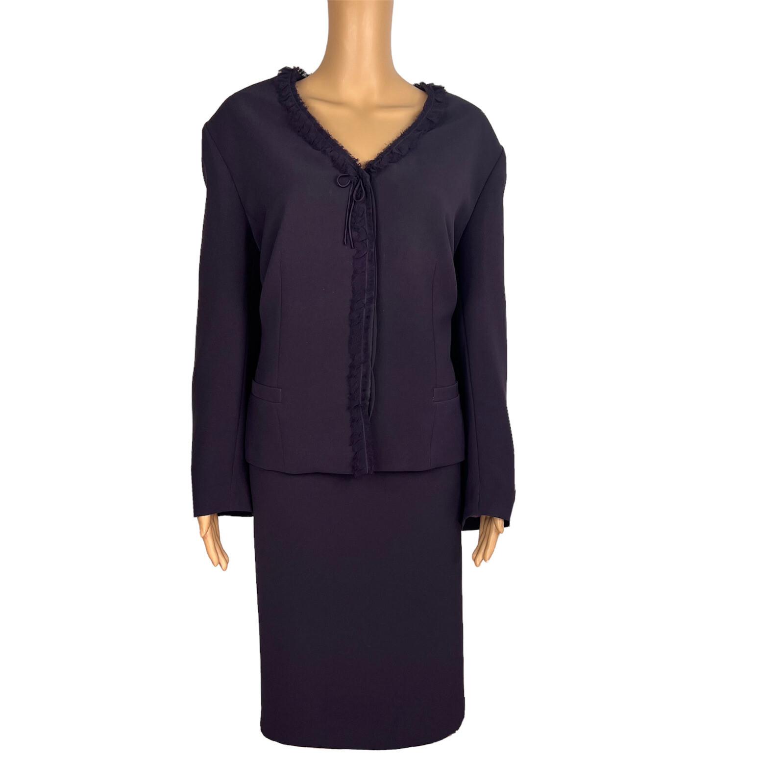 Nipon Boutique Polyester Skirt Suit Size 18 Purple Lined Collarless Cocktail 2PC