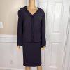 Nipon Boutique Polyester Skirt Suit Size 18 Purple Lined Collarless Cocktail 2PC