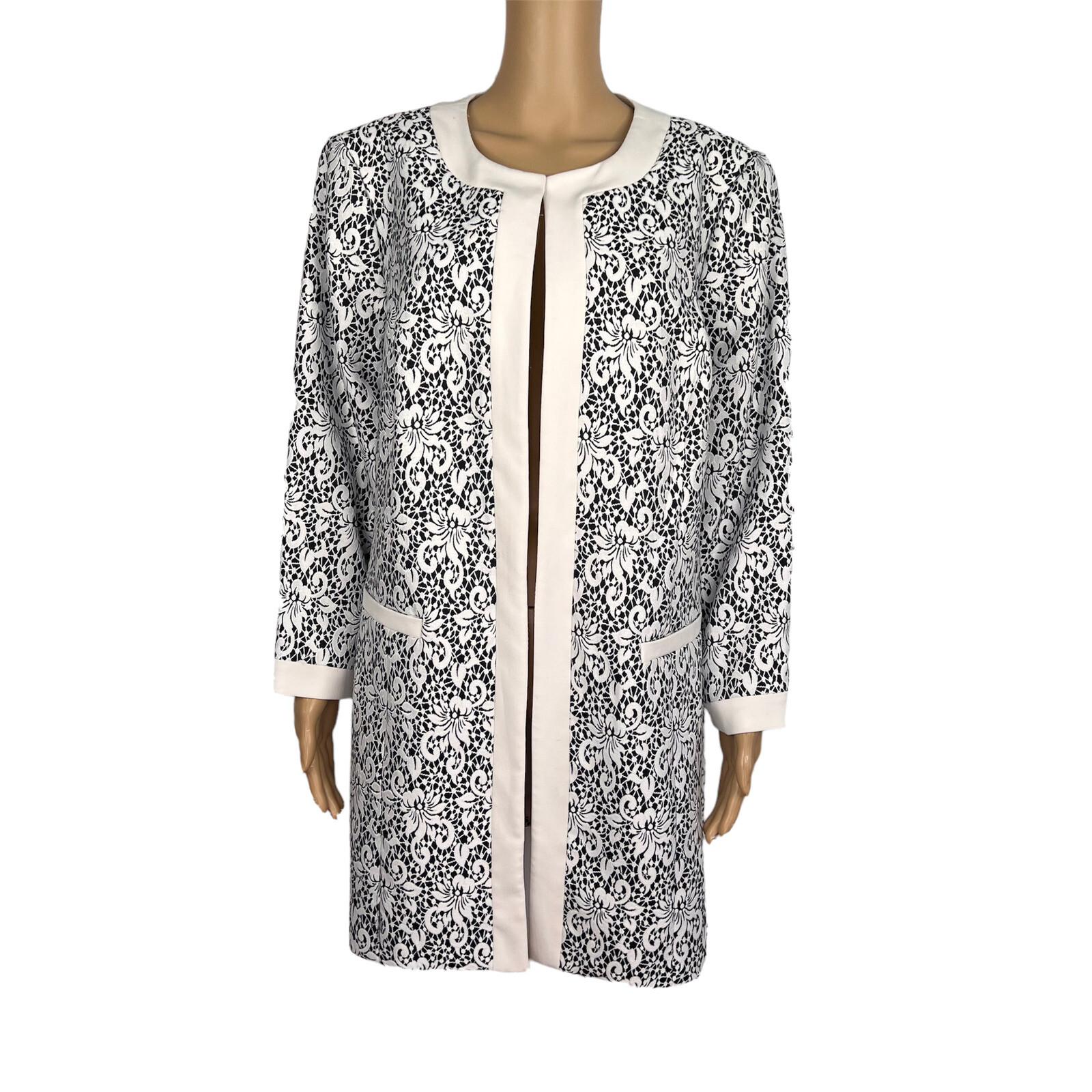 NINE WEST 1PC Black White Floral Viscose Polyester  Open Front Blazer Size 18W
