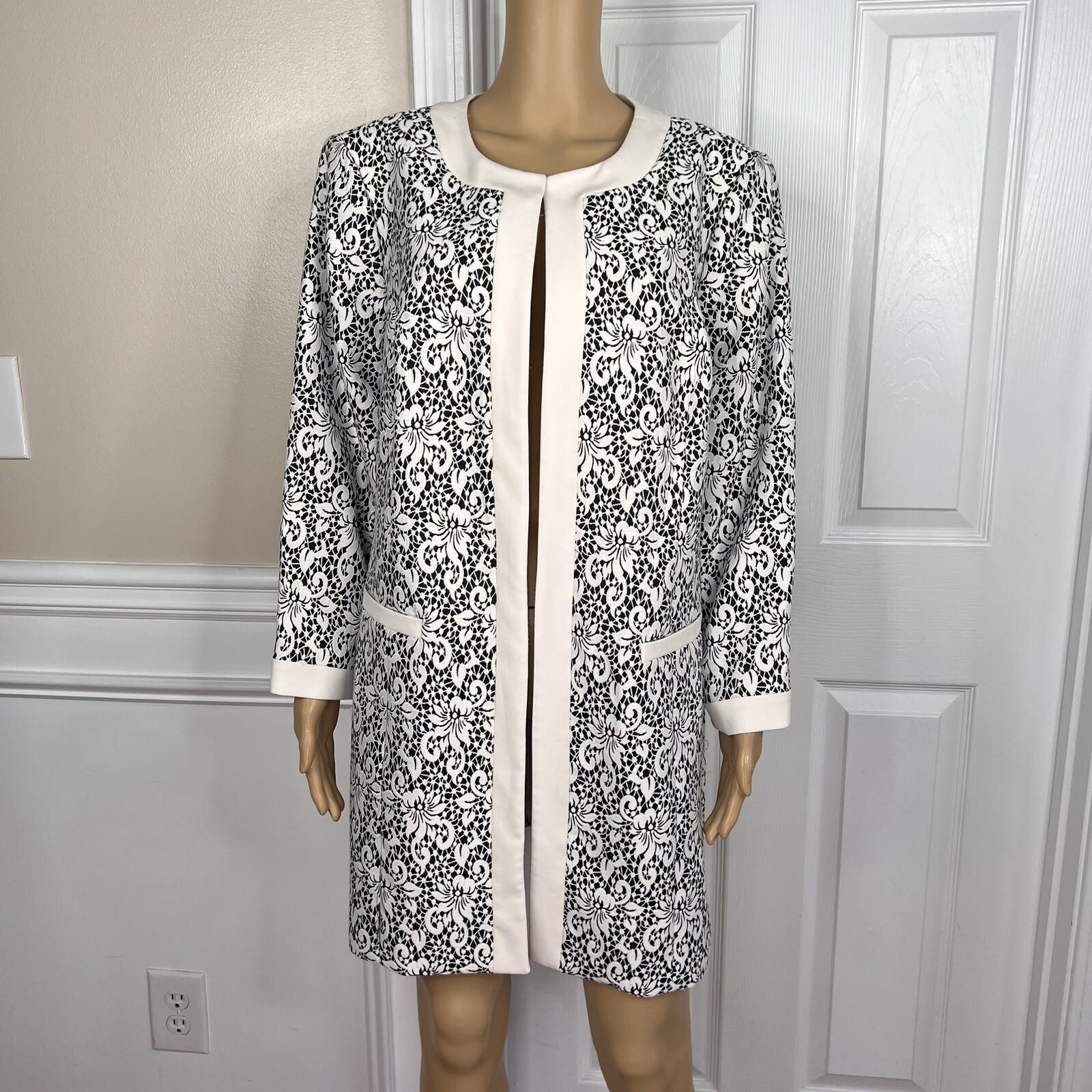 NINE WEST 1PC Black White Floral Viscose Polyester  Open Front Blazer Size 18W