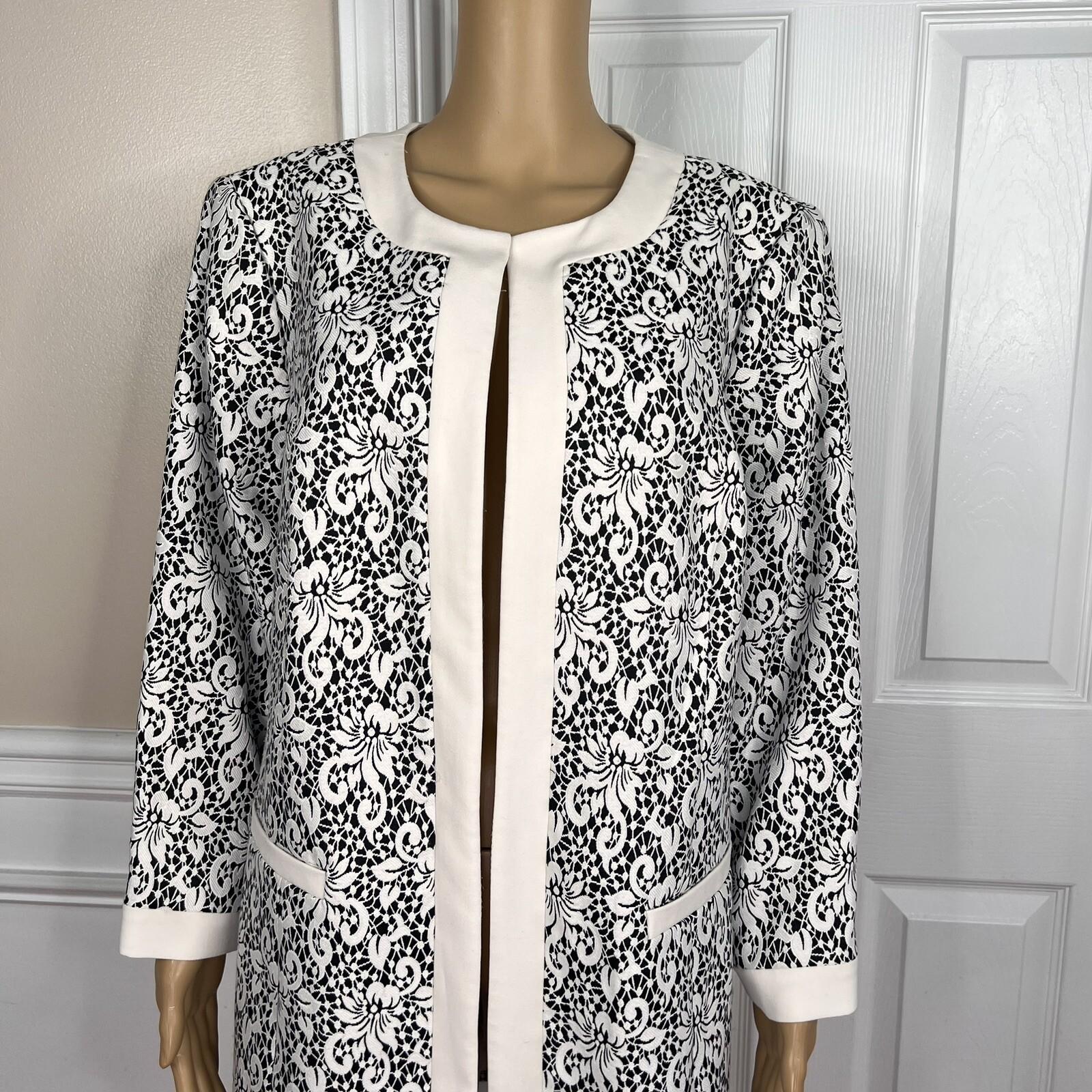 NINE WEST 1PC Black White Floral Viscose Polyester  Open Front Blazer Size 18W