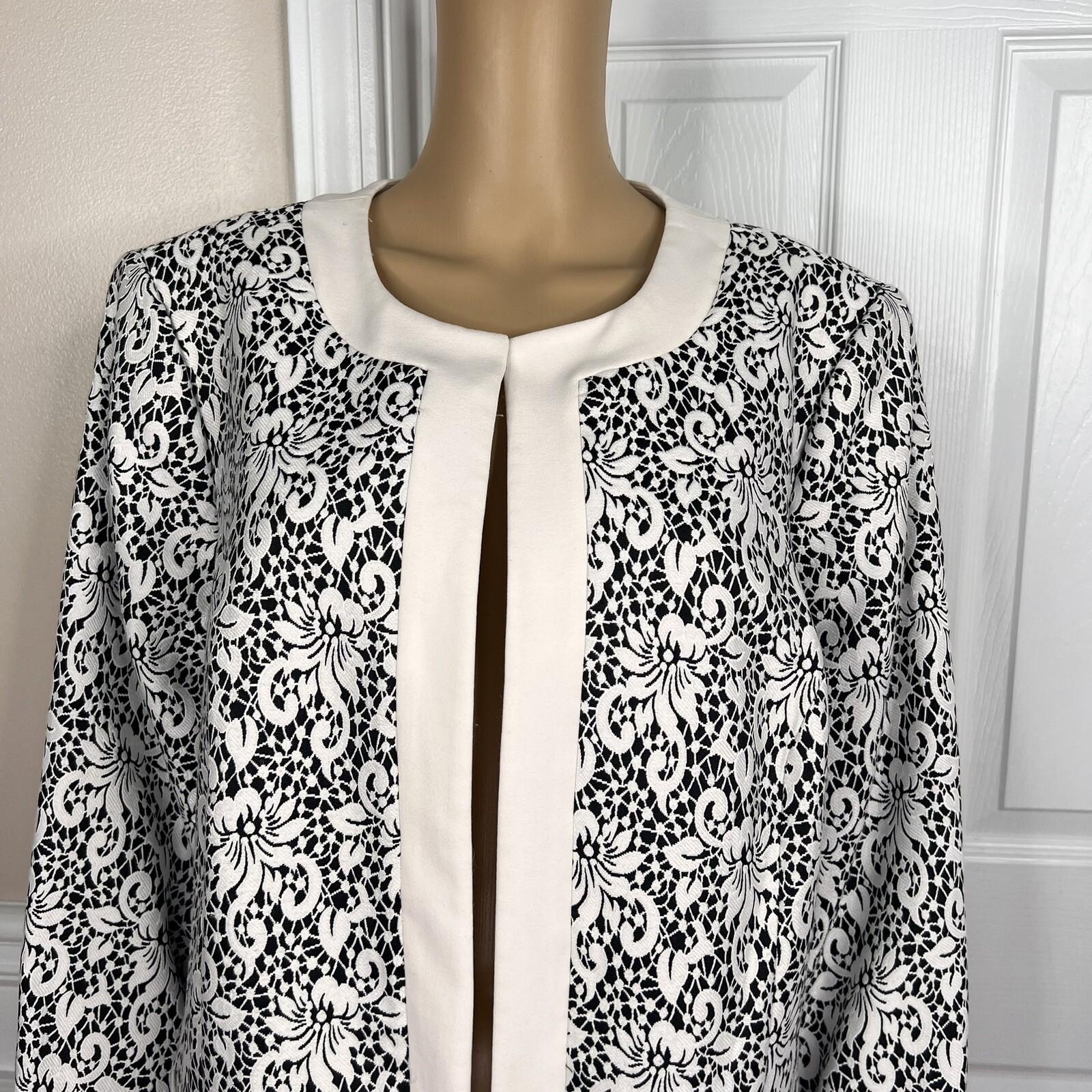 NINE WEST 1PC Black White Floral Viscose Polyester  Open Front Blazer Size 18W
