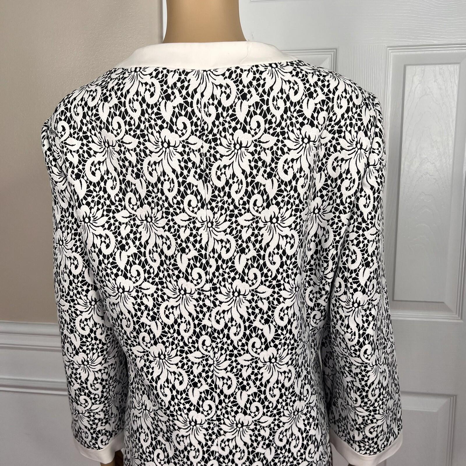 NINE WEST 1PC Black White Floral Viscose Polyester  Open Front Blazer Size 18W