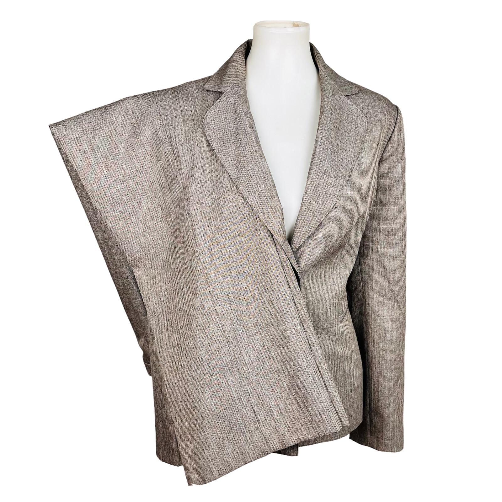 10-1757.jpg EVAN PICONE 2PC Light Brown Polyester Metallic Single Breasted Pant Suit Size 14