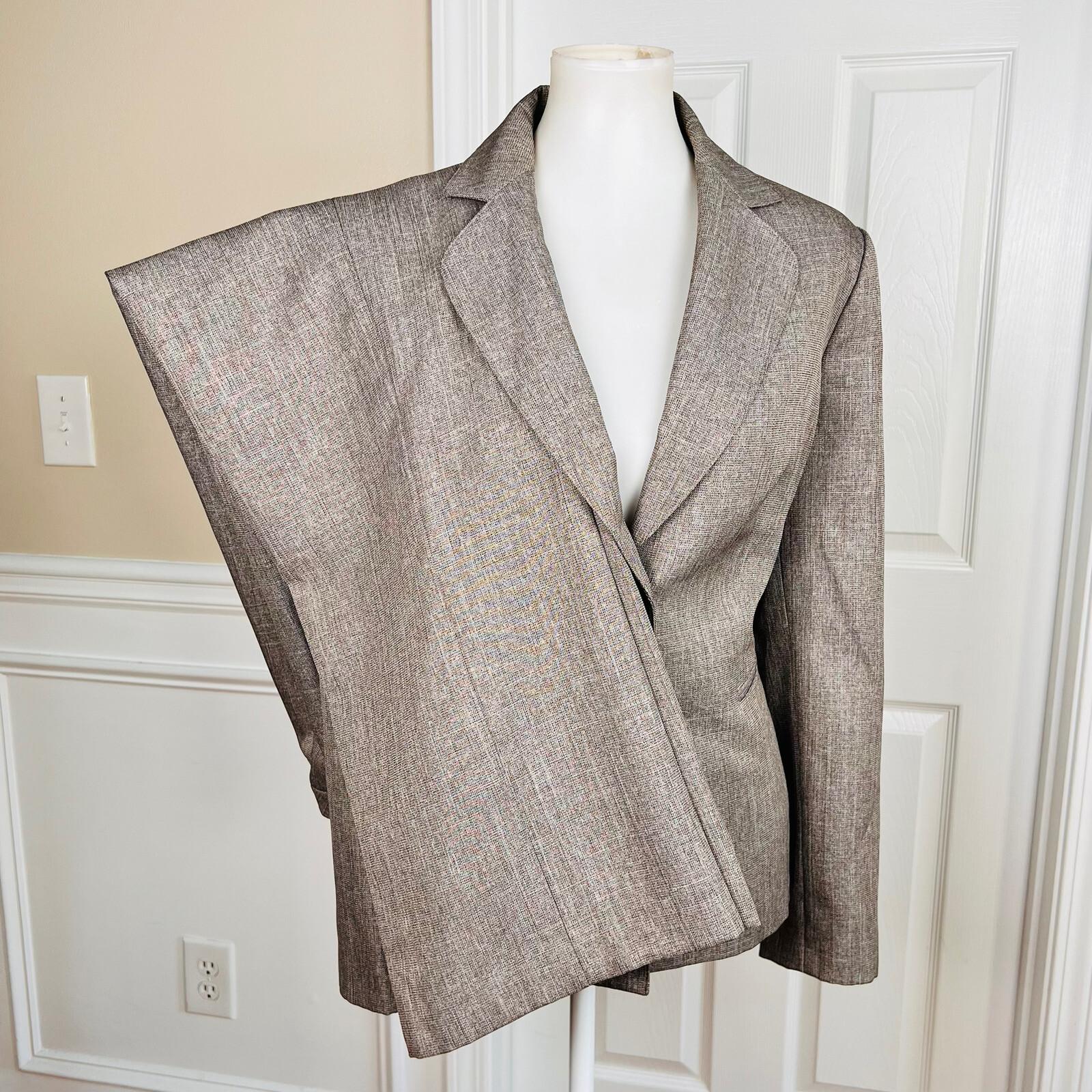 10-1758.jpg EVAN PICONE 2PC Light Brown Polyester Metallic Single Breasted Pant Suit Size 14