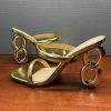 Women Fashion Summer Golden Peep Toes Slippers Mule Sandals Strappy Size 41
