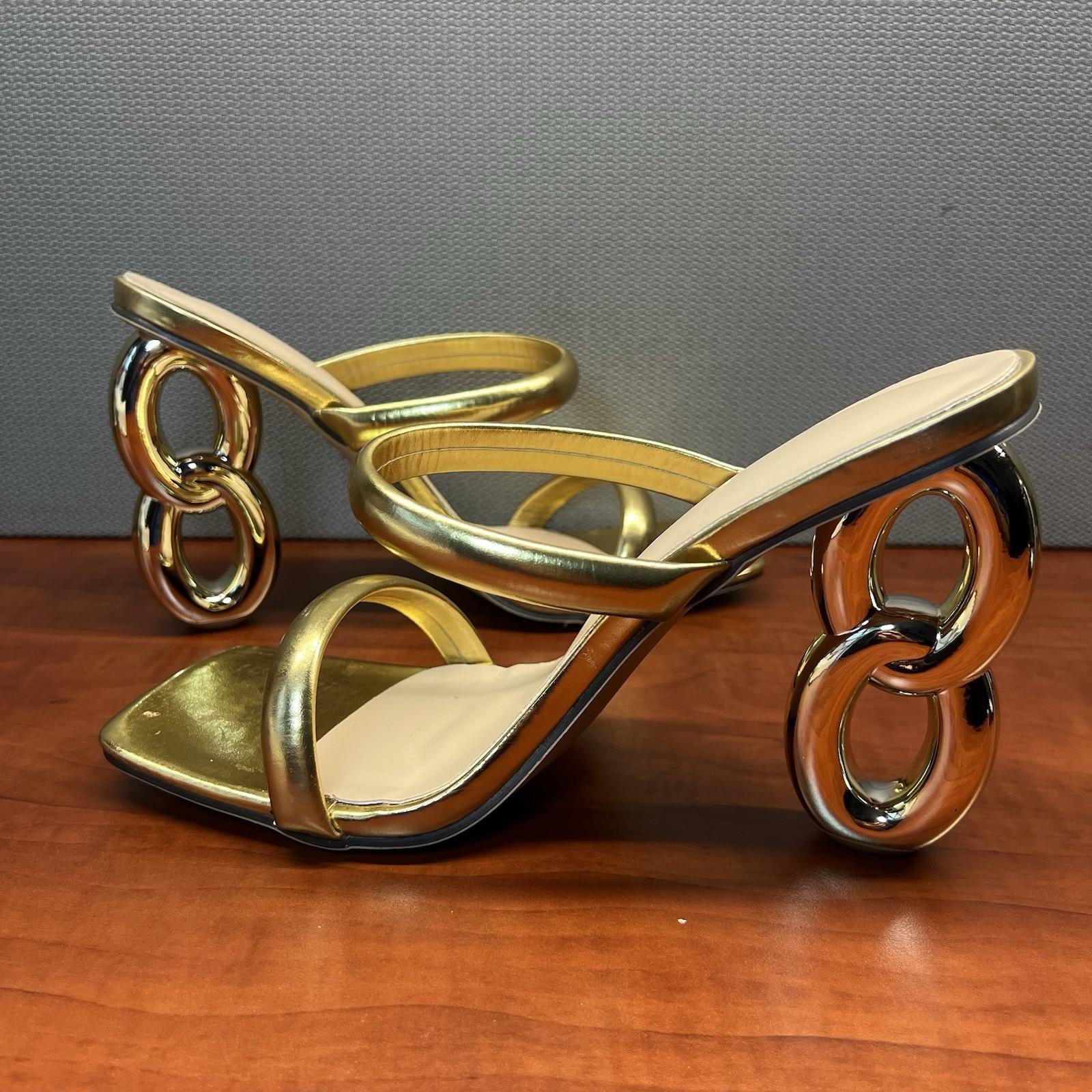 Women Fashion Summer Golden Peep Toes Slippers Mule Sandals Strappy Size 41