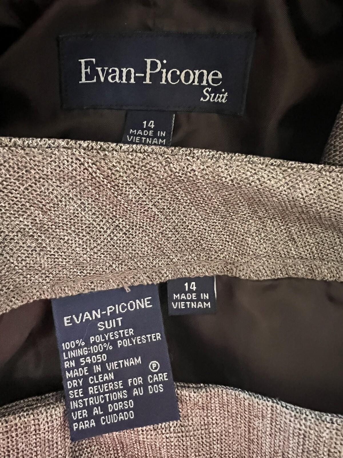 10-1765.jpg EVAN PICONE 2PC Light Brown Polyester Metallic Single Breasted Pant Suit Size 14