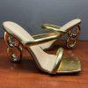Women Fashion Summer Golden Peep Toes Slippers Mule Sandals Strappy Size 41