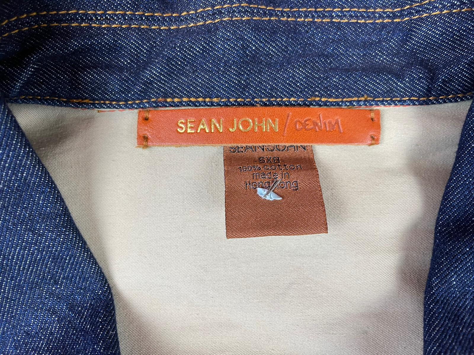 Sean John Men Cotton Denim Jeans Jacket Size 6XB Blue Button Up Collared Hip Hop